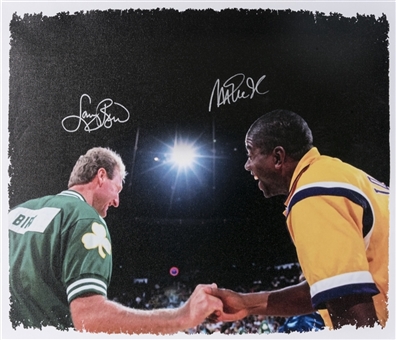 Larry Bird and Magic Johnson Dual Signed Stretched Canvas (PSA/DNA)
